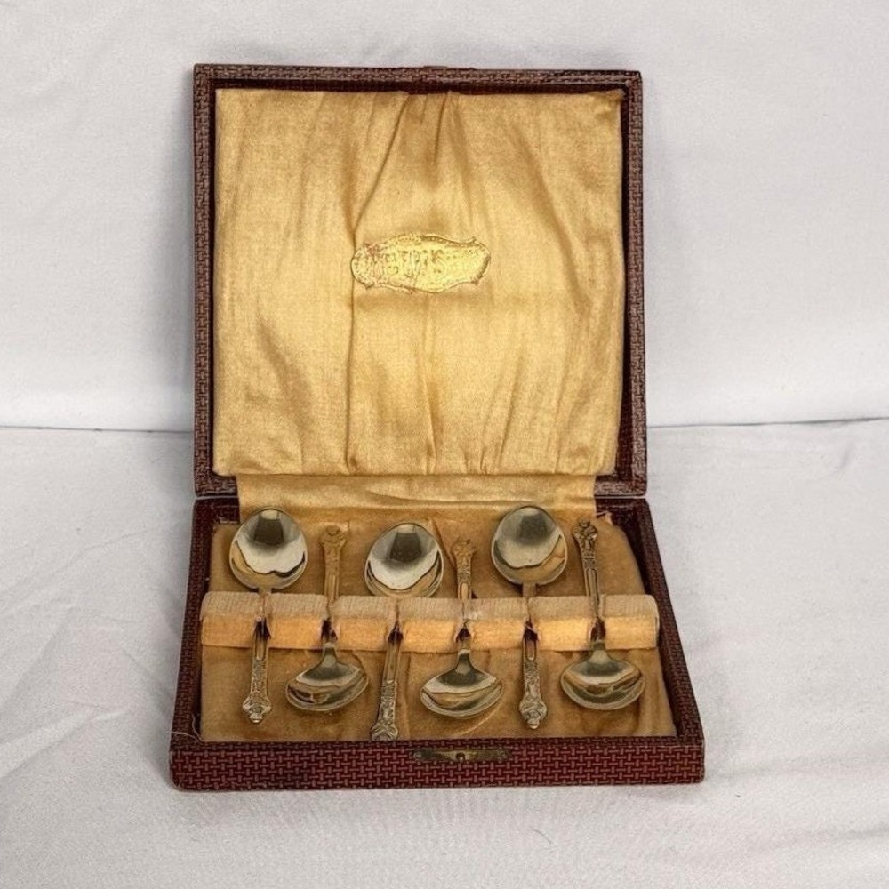 Vintage Silver Plated EPNS Tea Spoon Set of 6 - Cased England - Floral Pattern